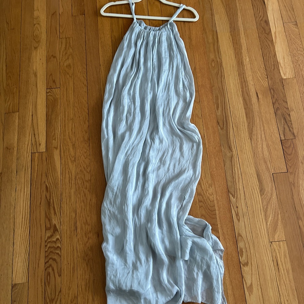 100% Pure Silk Light Blue Maxi Dress